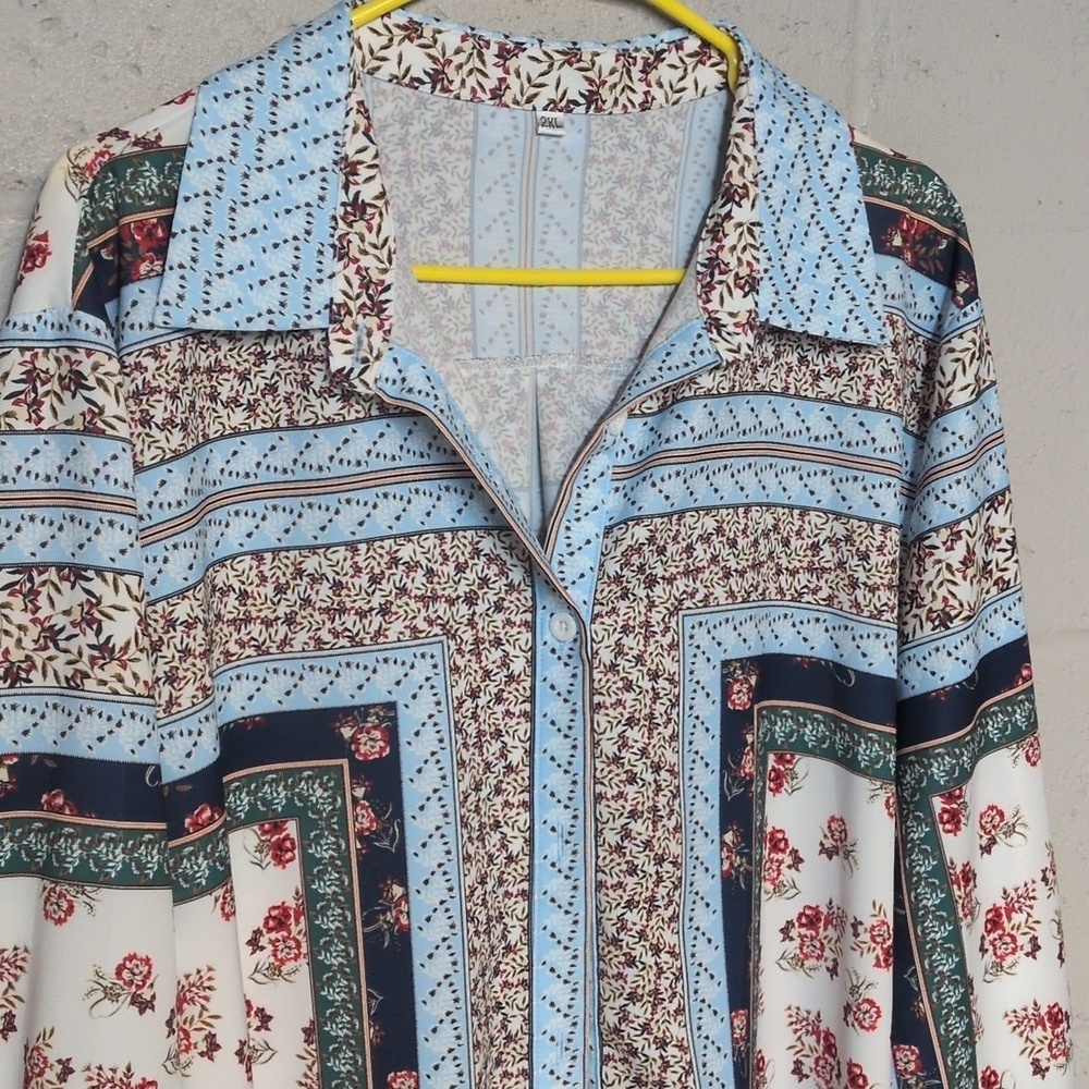Women's Patchwork Paisley Floral Stylish Button Down Blouse Size 2X NWOT, Boho - Picture 4 of 9